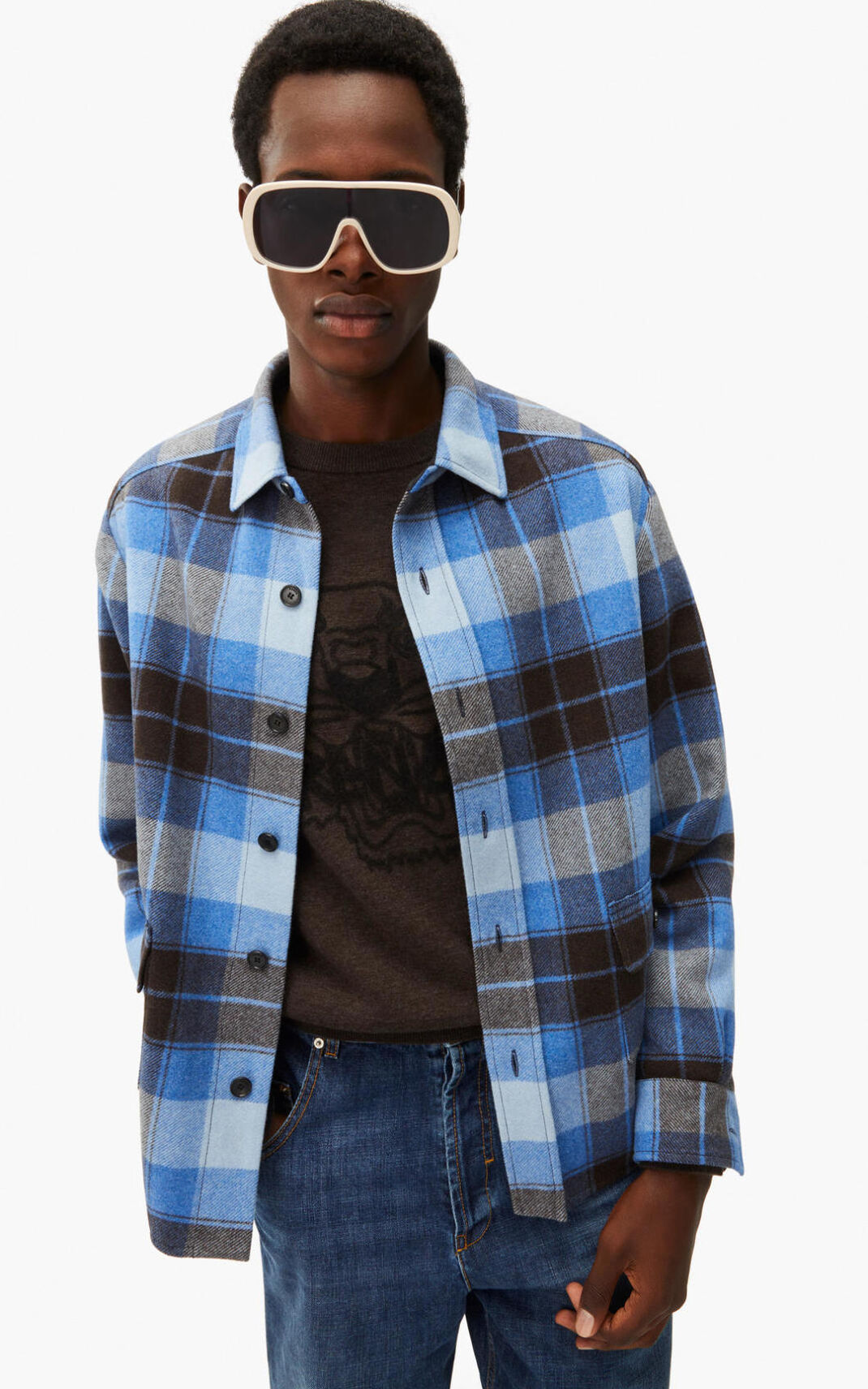 Chemise Kenzo Homme Checked wool Bleu UFXWY-4908